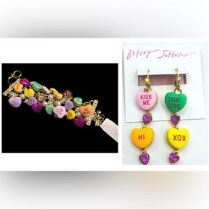 BETSEY JOHNSON SET Valentine Conversation Heart Candy Bracelet & Earrings NWT